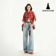 High Street Straight Leg Loose Drape Wide Leg Jeans for Women