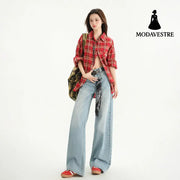 High Street Straight Leg Loose Drape Wide Leg Jeans for Women