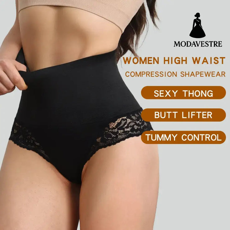 High Waist Tummy Control Shapewear – Lace Body Shaping Panties for Women