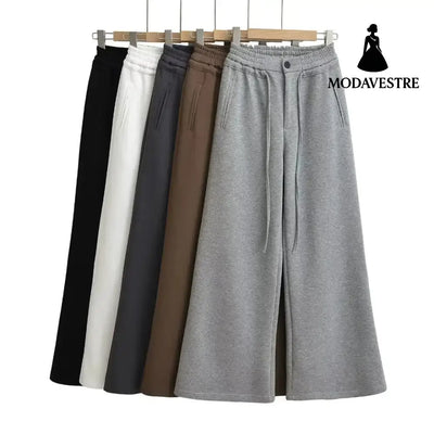 High waisted drawstring loose wide leg pants
