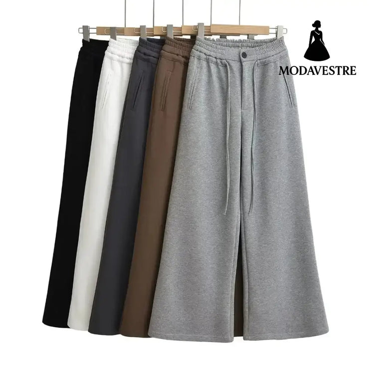 High waisted drawstring loose wide leg pants