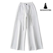High waisted drawstring loose wide leg pants