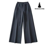 High waisted drawstring loose wide leg pants Dark Gray / S
