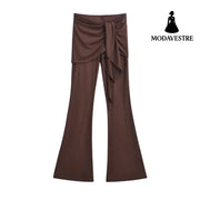 High waisted elastic pants Brown / S