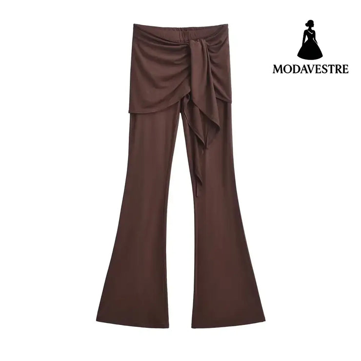 High waisted elastic pants Brown / S