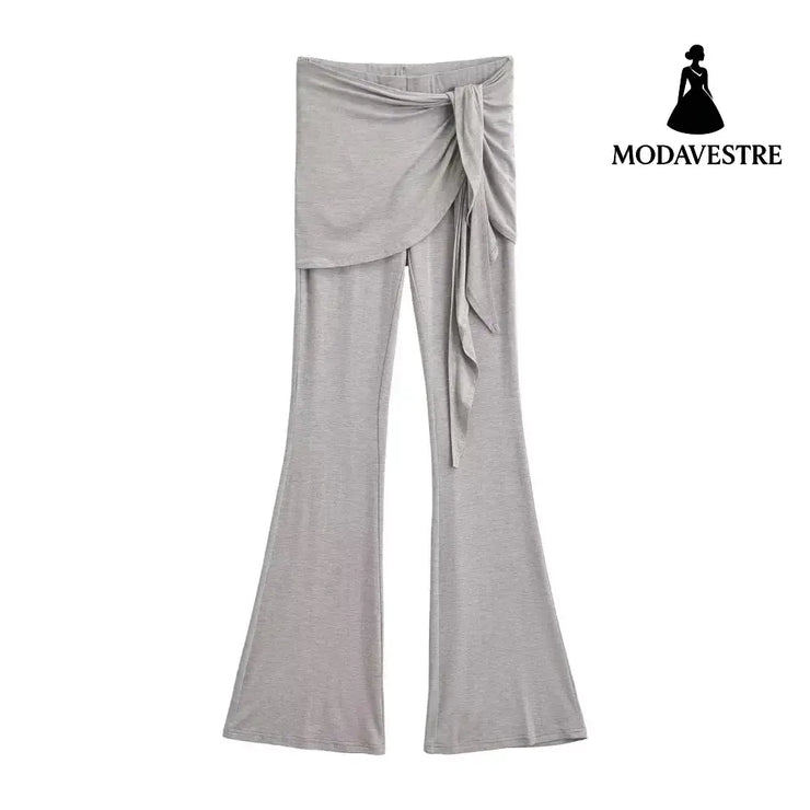 High waisted elastic pants Flower Gray / S