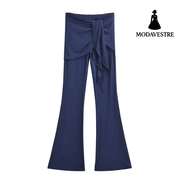 High waisted elastic pants Navy Blue / S