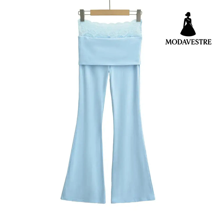 High waisted lace patchwork micro flared pants