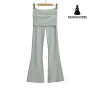 High waisted lace patchwork micro flared pants