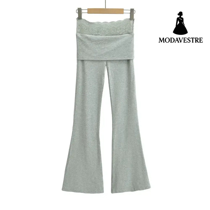 High waisted lace patchwork micro flared pants