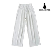 High waisted loose fit thin wide leg pants long style / S