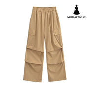 High waisted loose fitting straight leg wide leg pants