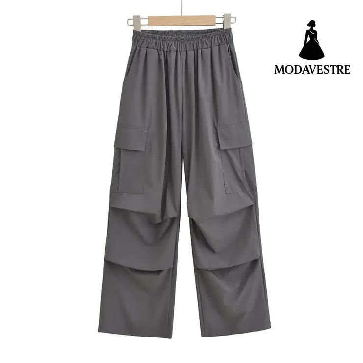 High waisted loose fitting straight leg wide leg pants Gray / S