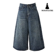 High-Waisted Loose Wide-Leg Pants Flowy Versatile Cropped Straight-Leg Jeans for Women