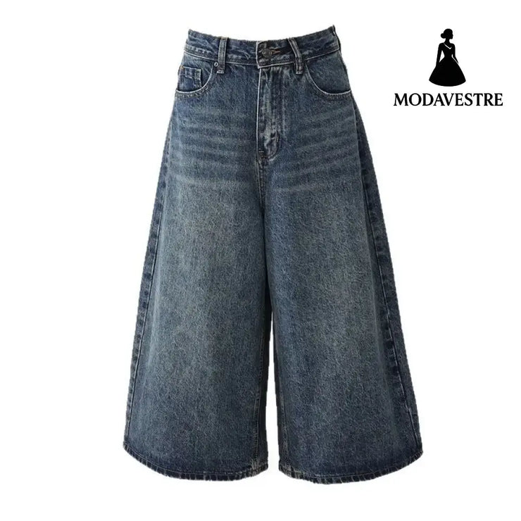 High-Waisted Loose Wide-Leg Pants Flowy Versatile Cropped Straight-Leg Jeans for Women