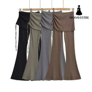 High-Waisted Skirt-Layered Flared Pants for Women - MODAVESTRE