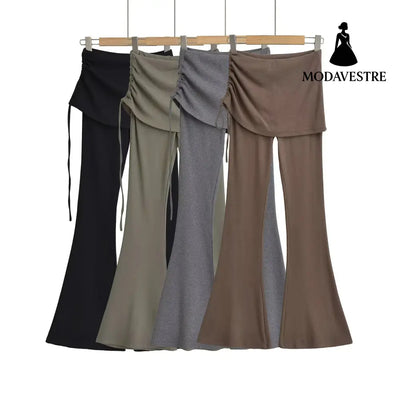 High-Waisted Skirt-Layered Flared Pants for Women - MODAVESTRE