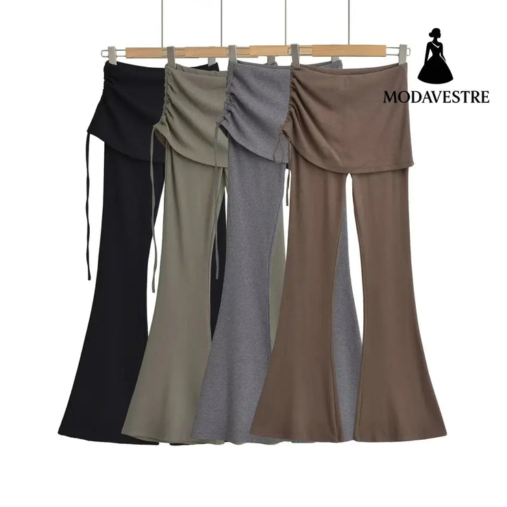 High-Waisted Skirt-Layered Flared Pants for Women - MODAVESTRE