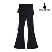 High-Waisted Skirt-Layered Flared Pants for Women - MODAVESTRE