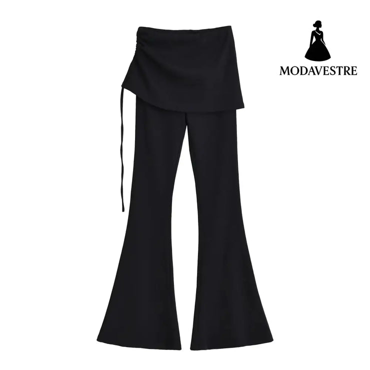 High-Waisted Skirt-Layered Flared Pants for Women - MODAVESTRE