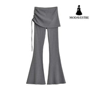 High-Waisted Skirt-Layered Flared Pants for Women - MODAVESTRE