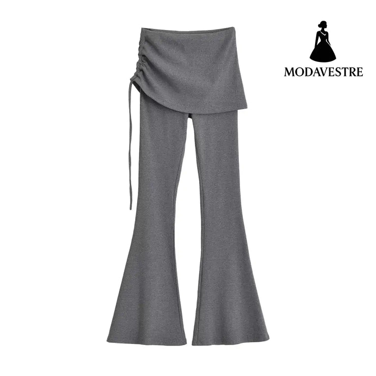 High-Waisted Skirt-Layered Flared Pants for Women - MODAVESTRE