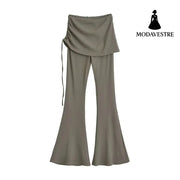 High-Waisted Skirt-Layered Flared Pants for Women - MODAVESTRE