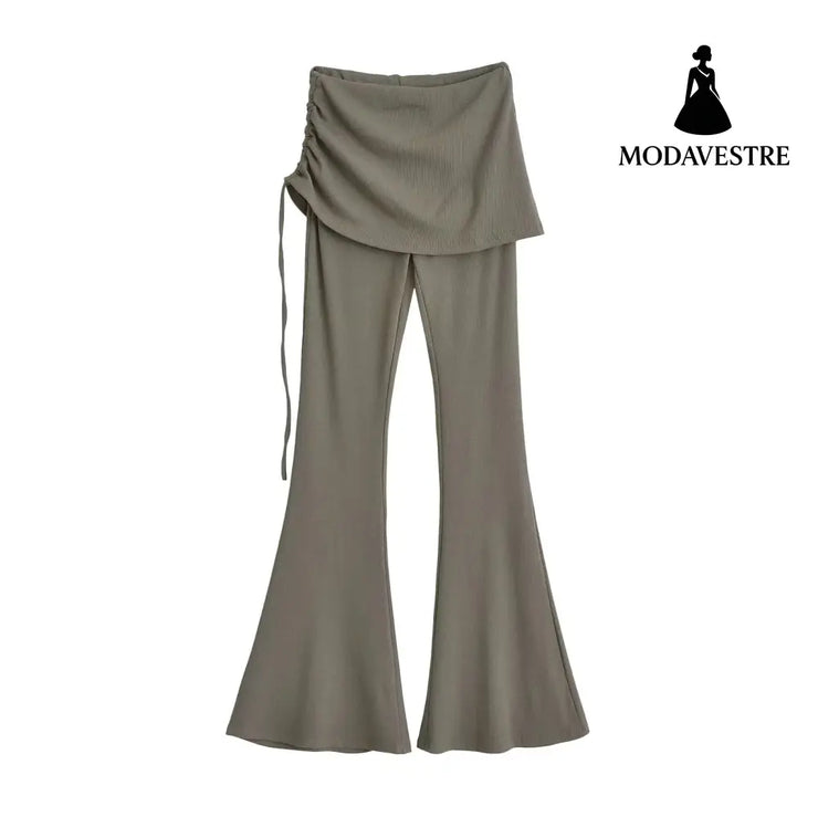 High-Waisted Skirt-Layered Flared Pants for Women - MODAVESTRE