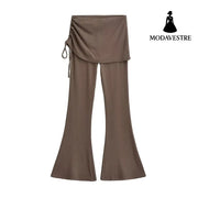 High-Waisted Skirt-Layered Flared Pants for Women - MODAVESTRE