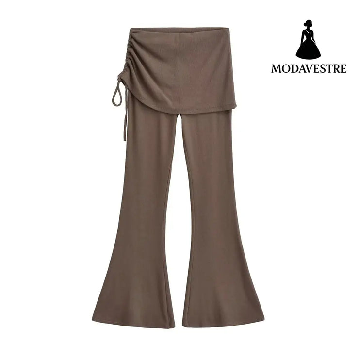 High-Waisted Skirt-Layered Flared Pants for Women - MODAVESTRE