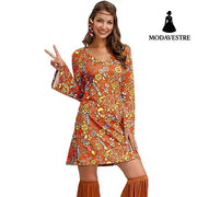 Hippie Clothing Print Dress Women Brown / 4XL