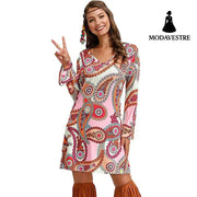 Hippie Clothing Print Dress Women Circle / 4XL