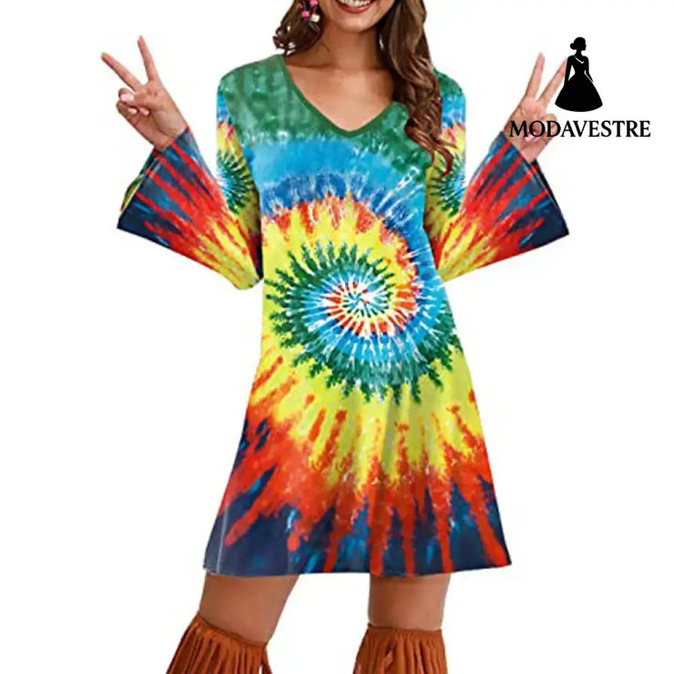 Hippie Clothing Print Dress Women Color 02 / 4XL