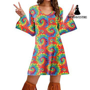 Hippie Clothing Print Dress Women Color 03 / 4XL