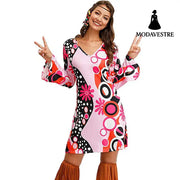 Hippie Clothing Print Dress Women Pink / 4XL