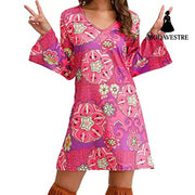 Hippie Clothing Print Dress Women Purple / 4XL