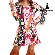 Hippie Clothing Print Dress Women Yellow / 4XL