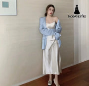 Hong Kong Flavor Satin Suspender Skirt Casual Gloss Suit