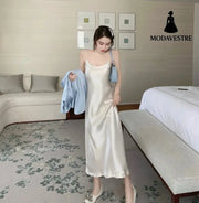 Hong Kong Flavor Satin Suspender Skirt Casual Gloss Suit Suspender skirt / One size