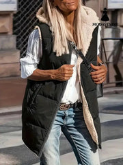 Hooded Double-sided Slim Fit Elegant Cardigan Vest Black / L