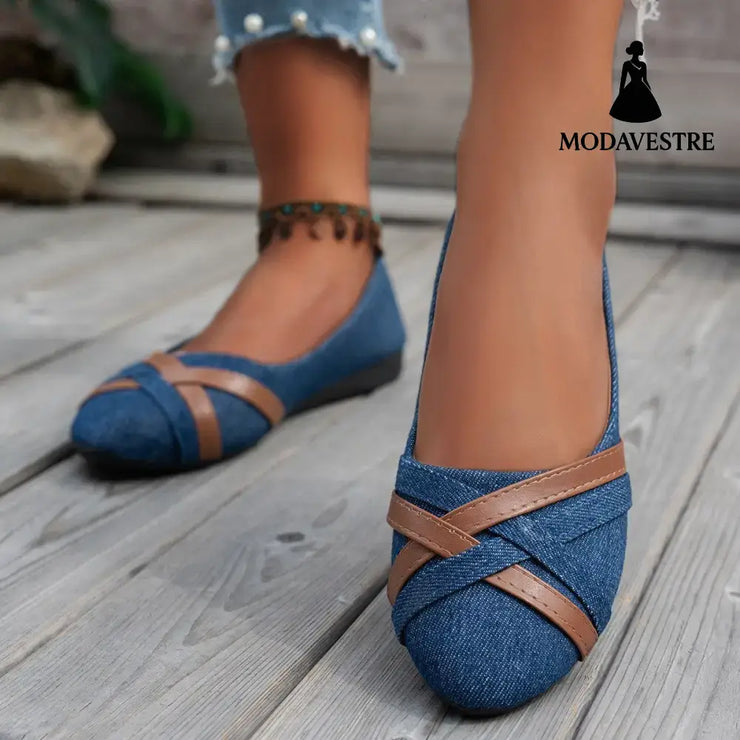 Ins Cross-straped Denim Loafers Fashion Lightweight Comfortable Flats Shoes For Women