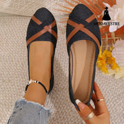 Ins Cross-straped Denim Loafers Fashion Lightweight Comfortable Flats Shoes For Women Black / 36