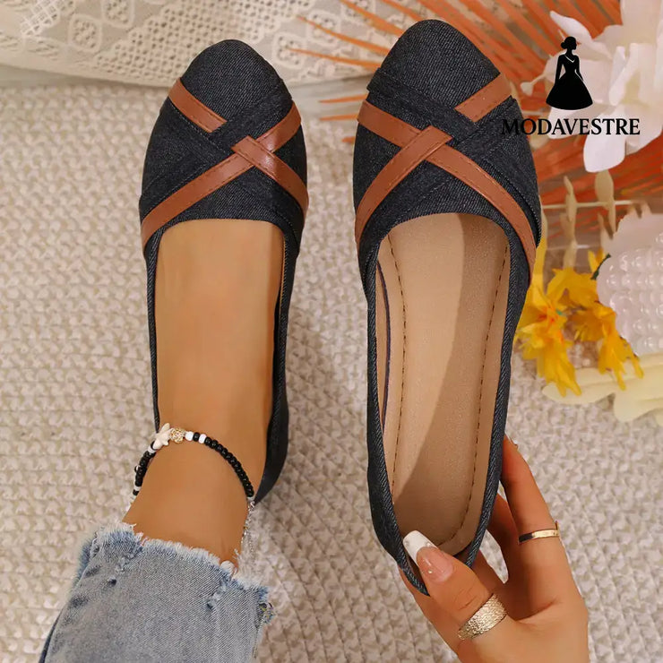 Ins Cross-straped Denim Loafers Fashion Lightweight Comfortable Flats Shoes For Women Black / 36