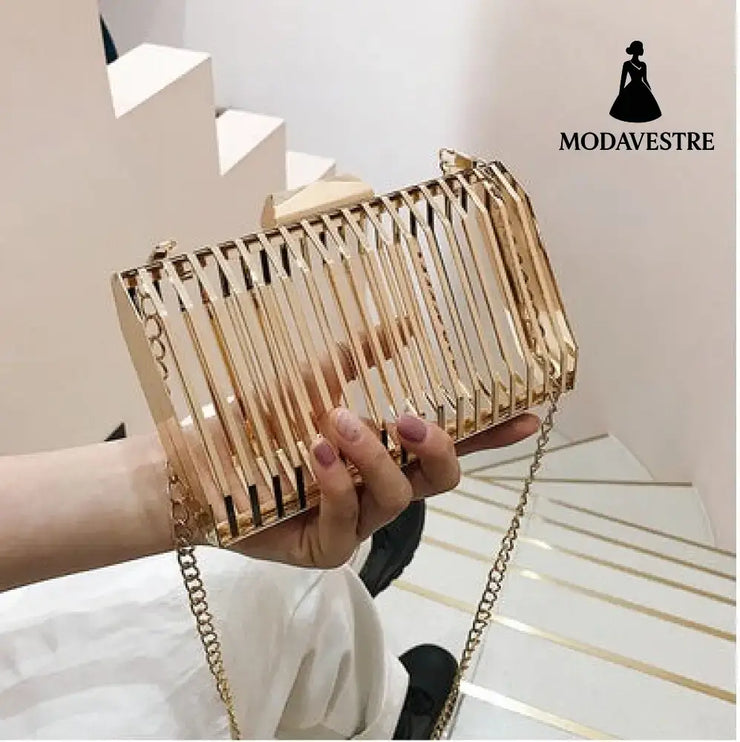 Ins Super Fire Small Bag Dinner Women S Bag New Metal Hollow Gold