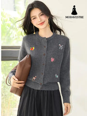 Knitted Cardigan Coat for Women Autumn Winter Loose Soft Youthful Knit Open Front Top Gray / S