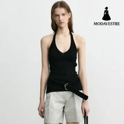 Knitted Halter Backless Tank Top – Minimalist Strapless Camisole for Women