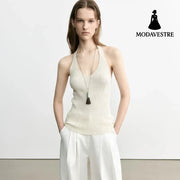 Knitted Halter Backless Tank Top – Minimalist Strapless Camisole for Women
