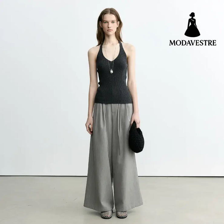 Knitted Halter Backless Tank Top – Minimalist Strapless Camisole for Women Dark Grey / One Size Fits All