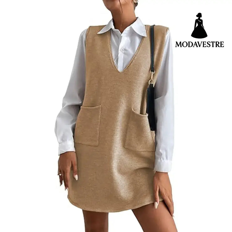 Knitted Medium Long Double Sided Vest Skirt Autumn/Winter New Korean Solid Color Sleeveless Versatile Dress