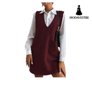 Knitted Medium Long Double Sided Vest Skirt Autumn/Winter New Korean Solid Color Sleeveless Versatile Dress